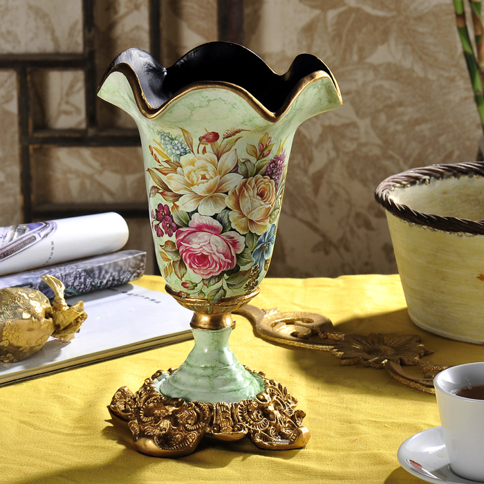 奢华欧式复古树脂花瓶摆件 欧式乡村田园创意花瓶装饰工艺品摆件