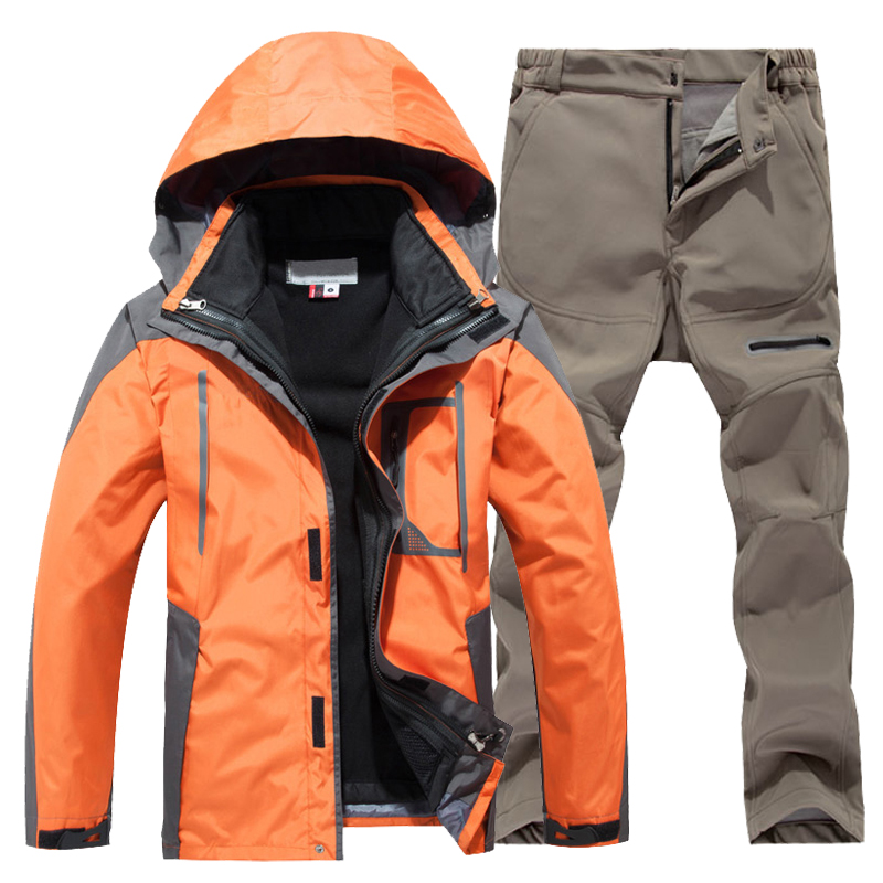 冲锋衣裤男两件套装加厚抓绒内胆三合一冬季男士登山服透气滑雪服
