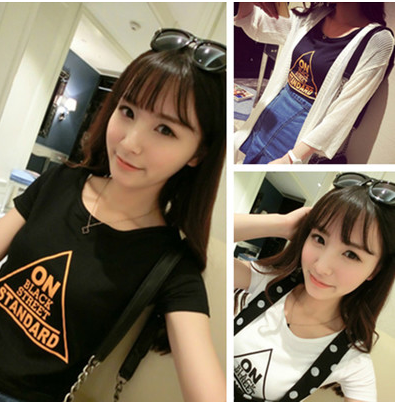 733#夏装新2015韩版时尚字母大圆领普通T短袖T恤女