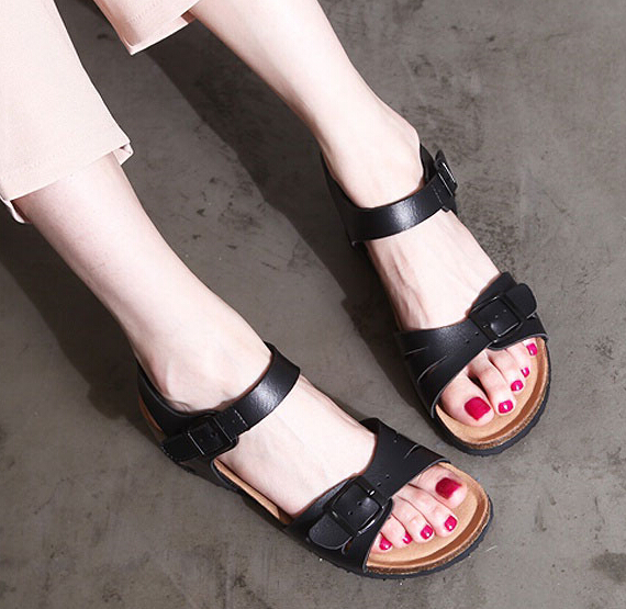 韩国正品代购15年夏季罗马风勃肯风凉鞋跟高5cm女鞋黑白两色可选