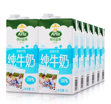 特价德国进口牛奶Arla爱氏晨曦低脂部份脱脂纯牛奶 1L*12整箱包邮