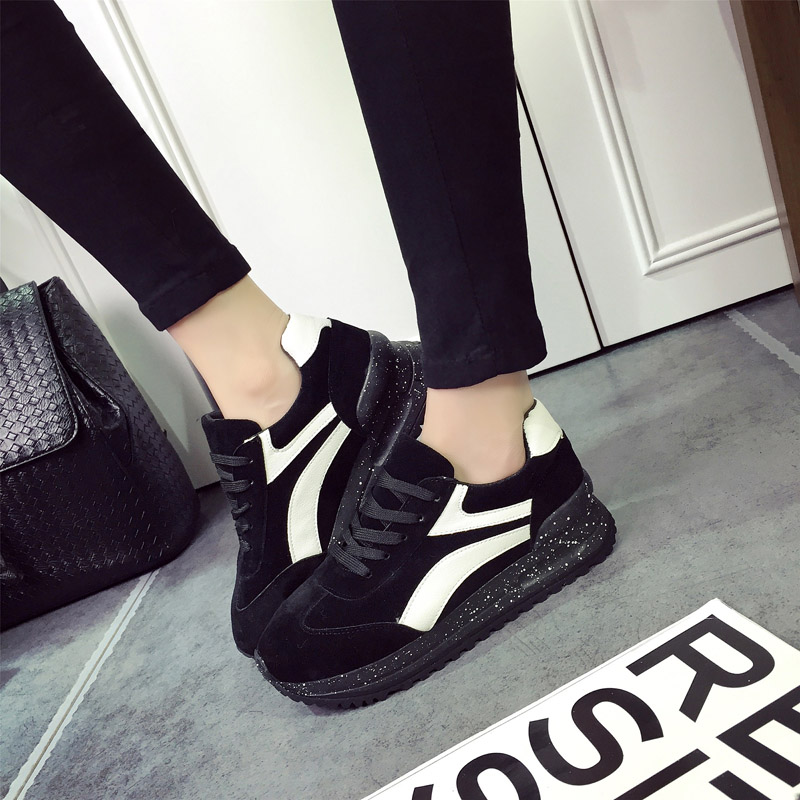 黑色运动鞋女韩版春季2016新款轻便舒适时尚防滑鞋子女韩版休闲鞋