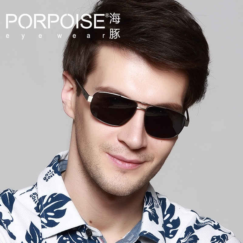 2015新款时尚海豚金属双梁墨镜太阳镜 男 偏光 防紫外线银框灰片