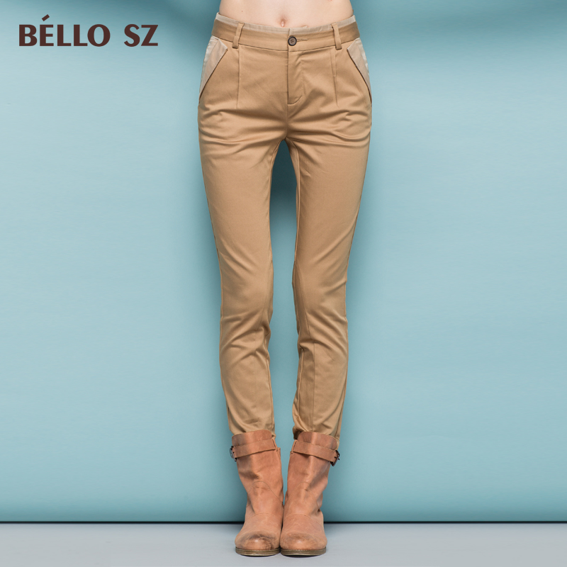 品牌bello sz贝洛安2015秋装新款中腰修身显瘦口袋直筒裤女装裤子