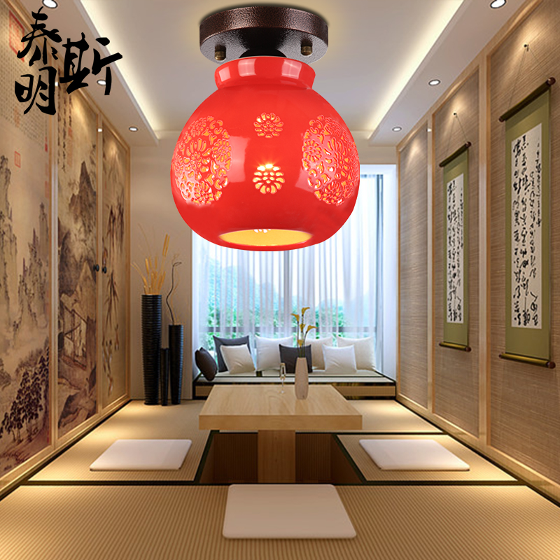 中式陶瓷灯具阳台灯红灯笼餐厅单头灯吸顶灯门厅走廊过道玄关灯饰