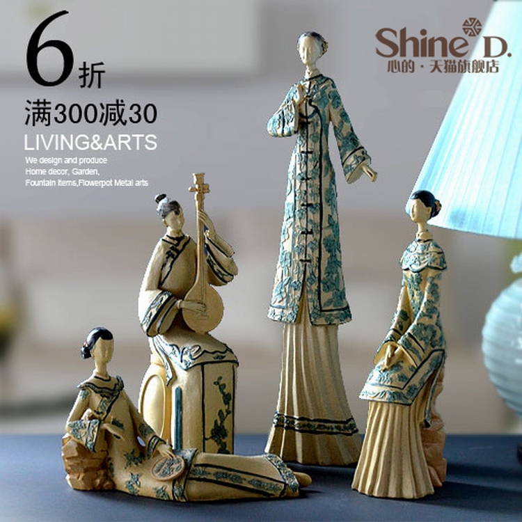 Shined.中式客厅摆件家居装饰品树脂创意明清人物新古典仕女摆件