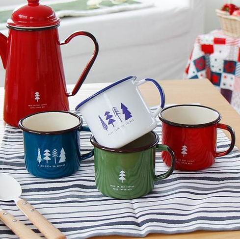 韩国正品代购卡通树木搪瓷杯水杯酒杯经典怀旧创意搪瓷缸茶杯茶缸