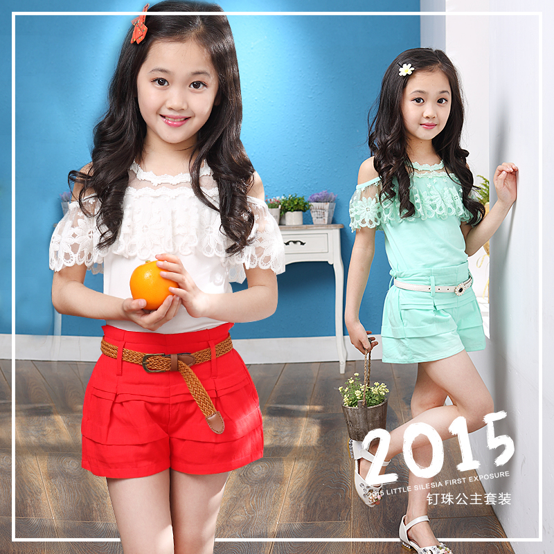 2016独家夏装韩版潮童装女童儿童衣服中大童短裤短袖上衣时尚套装