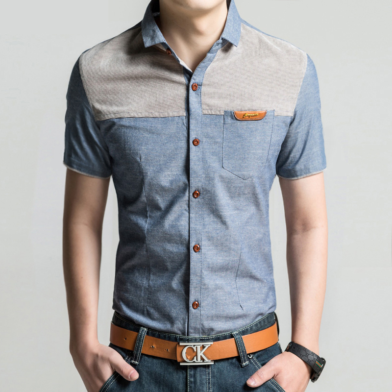 2015夏季新款青少年男士短袖衬衫韩版修身衬衣男装时尚休闲潮流