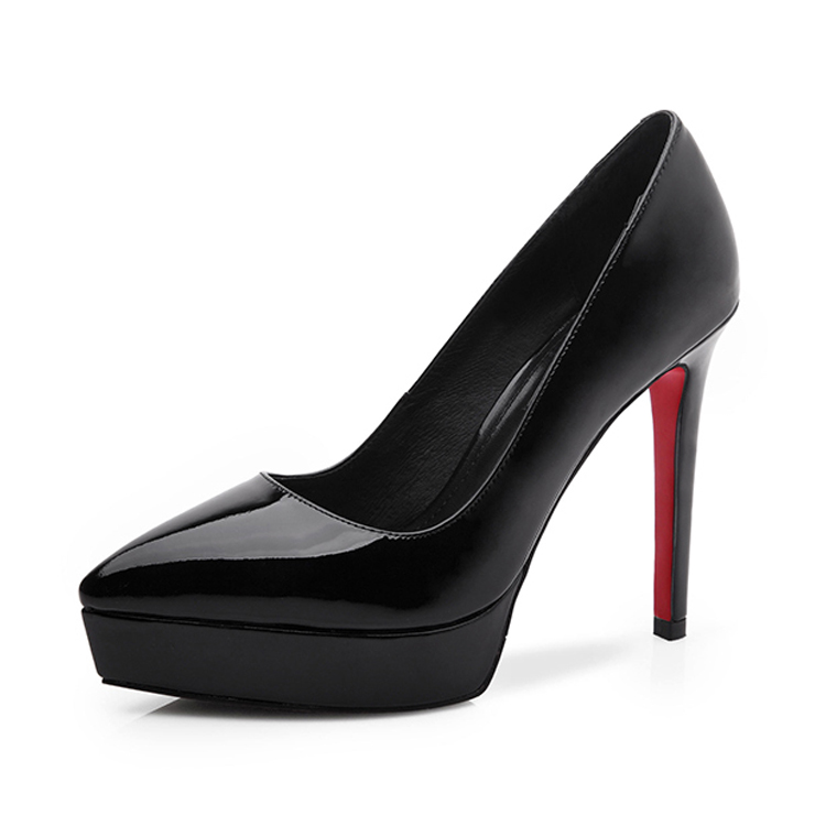 新款欧美尖头黑色女单鞋漆皮高跟鞋红色婚鞋防水台夜店女鞋大小码