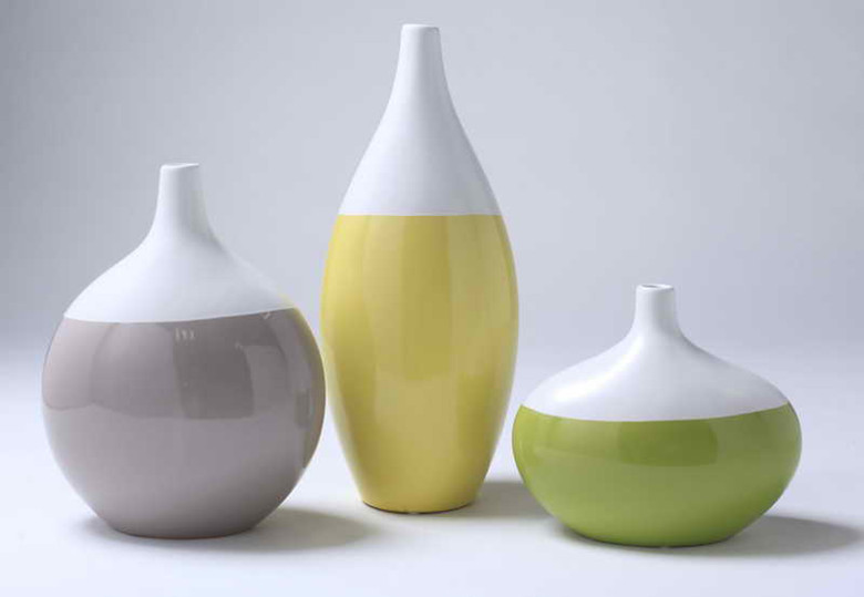 简约现代灰色绿色黄色园肚小口陶瓷彩色花瓶 家具家居软装饰品