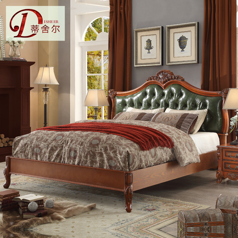 蒂舍尔美式家具实木床 1.8米复古欧式床美式床真皮双人床婚床661