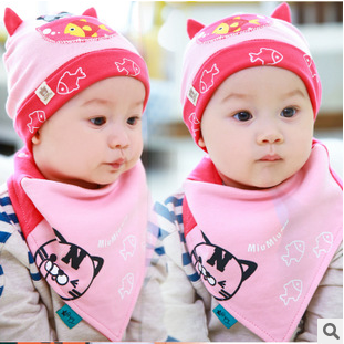 韩版0-3-6个月新生儿婴儿宝宝套头胎口水三角巾帽子男女秋冬季天