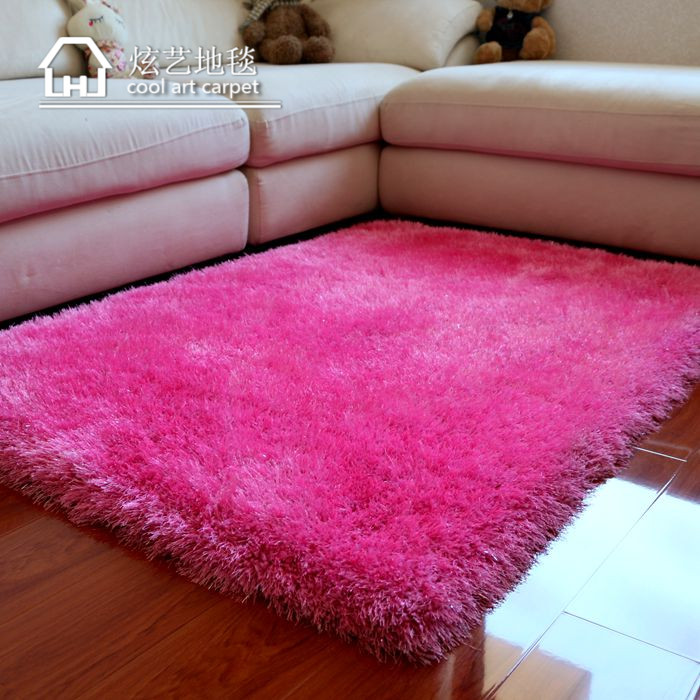 地毯客厅现代卧室茶几地毯床边飘窗加厚弹力丝深粉色长毛地毯定制