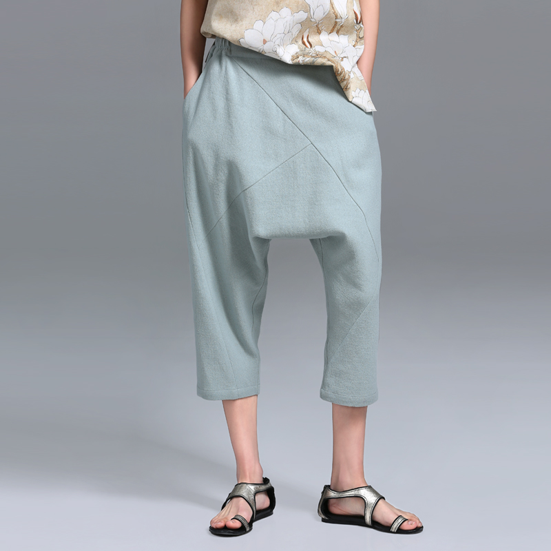 【芥末原创】冷岩/中国风 立体分割线七分哈伦裤女设计师品牌新款