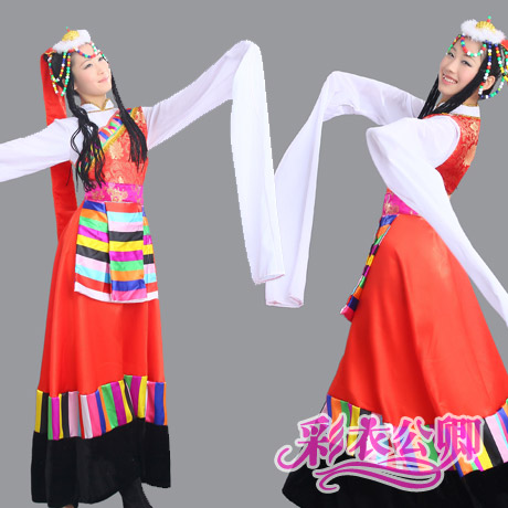 新款女装 藏族舞蹈服装 民族服装 水袖 藏族演出服装 秧歌服