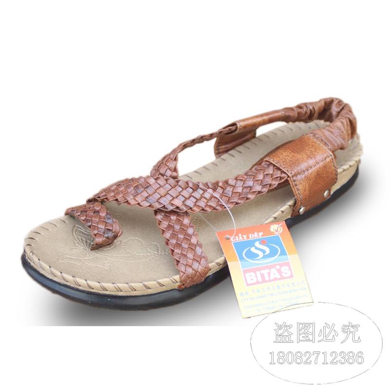 越南平新女士夹趾凉鞋 夏季编织带PU进口凉鞋 橡胶防滑鞋底沙滩鞋
