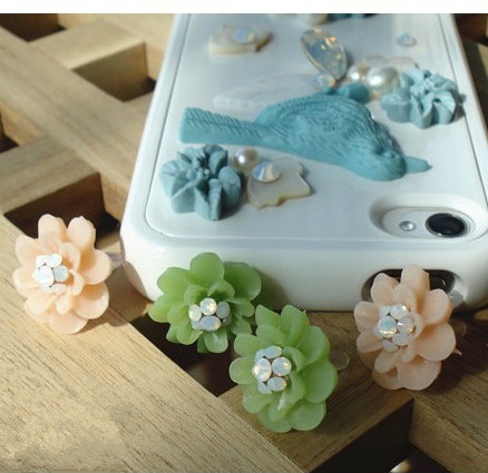 可爱原创iPhone6plus树脂花朵防尘塞苹果三星通用塞手机配件
