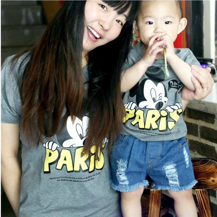 兜宝当家婴儿亲子装夏装韩版俏皮字母米老鼠母女装母子装T恤 童装