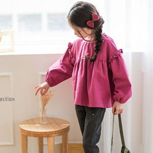 代购 韩国进口儿童装2015秋装新款女童纯棉荷叶边泡泡长袖上衣