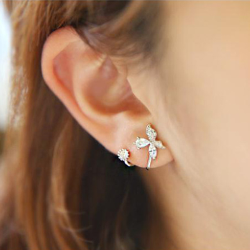 韩国进口饰品 2015最流行款隐形耳钉925银针蝴蝶结水钻耳饰耳环