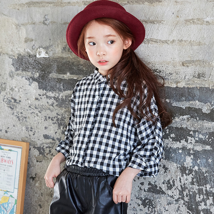 童衬衫2016秋季新款韩国女童衬衣儿童格子衬衣纯棉亲子装衬衫