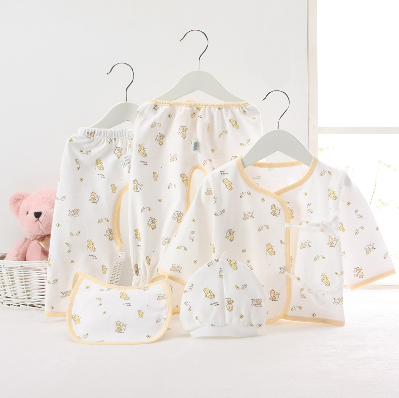 0-3个月新生儿夏季衣服宝宝纯棉5件套内衣套装斜襟系带婴儿和尚服