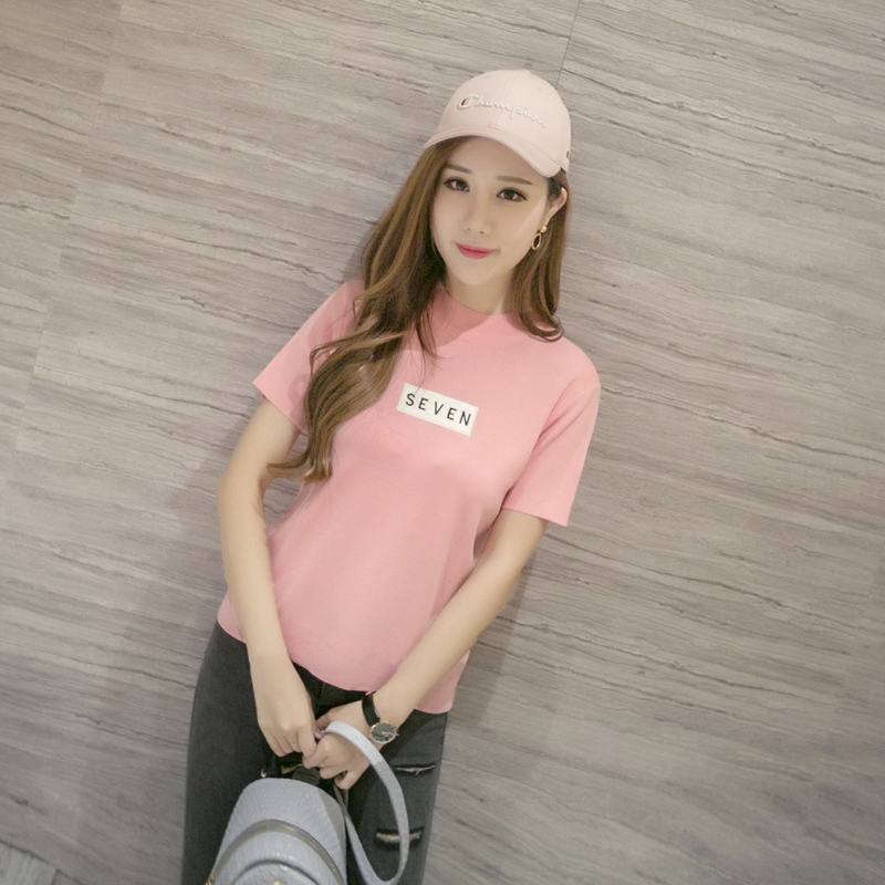 2016年初秋韩版新款纯色针织衫短袖圆领T恤