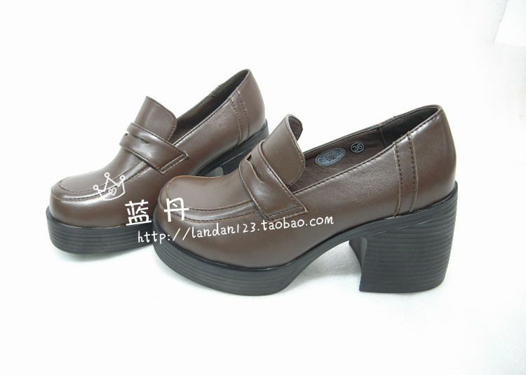 英伦风黑色棕色高跟单鞋粗跟防水台日系JK制服鞋学生鞋COS鞋M01