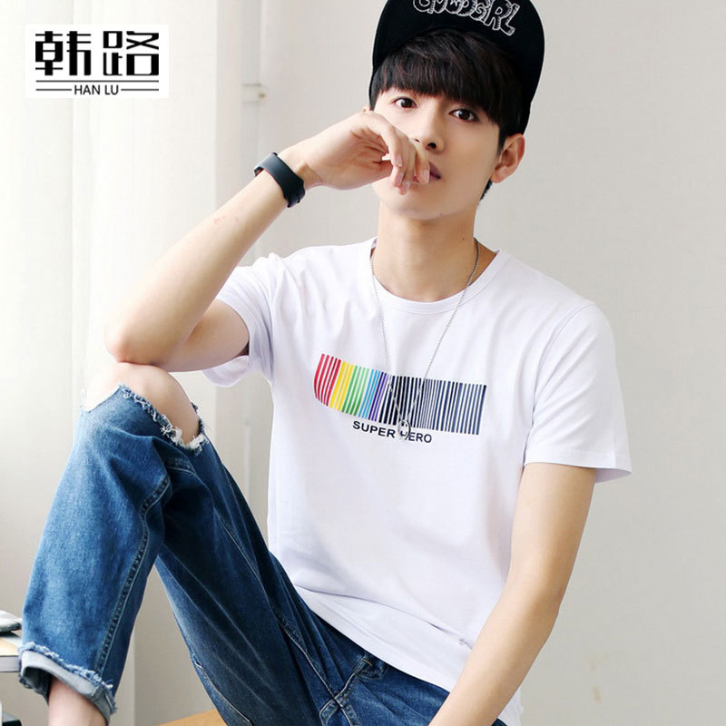 韩路 韩版男装 2016夏季新款男式短袖印花T恤 纯棉男式T恤