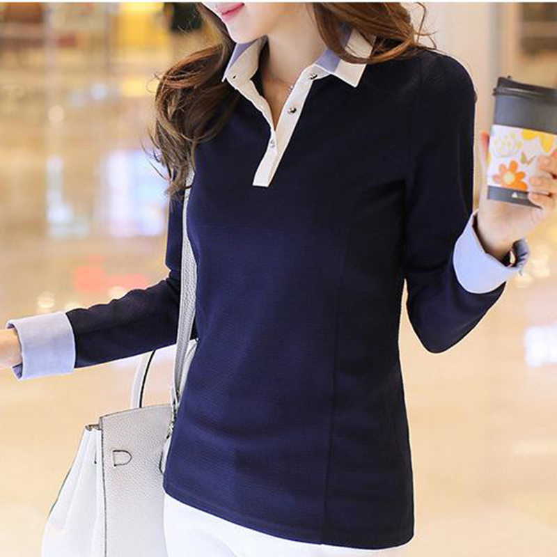 2015韩版女士长袖T恤春秋款修身显瘦打底衫撞色polo衫带领上衣衫
