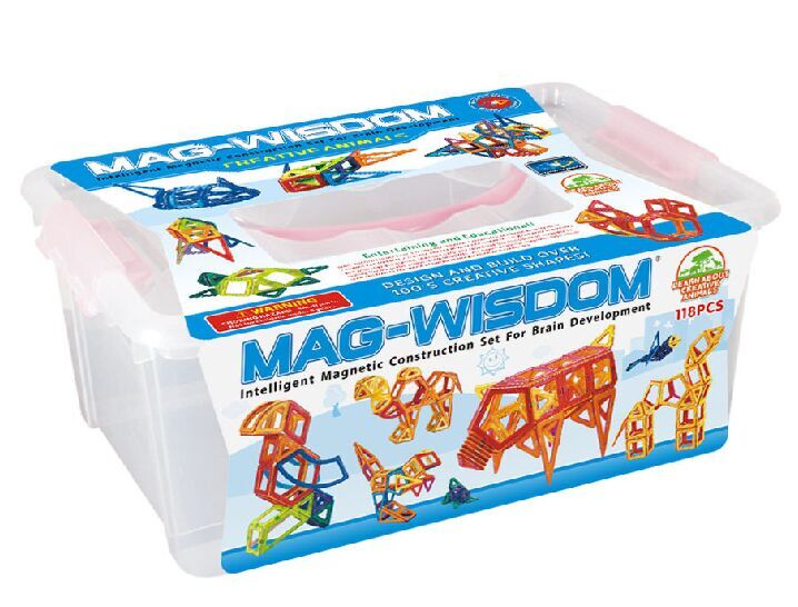 磁力片 科博磁力片磁性积木玩具 磁力片构建片118件新品桶装