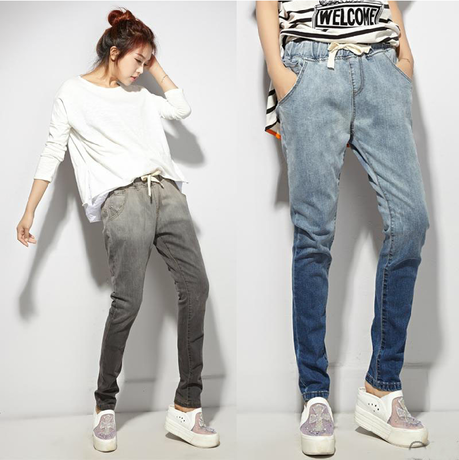 2015秋季长裤哈伦裤新款做旧女装薄款韩版自然腰破洞牛仔裤