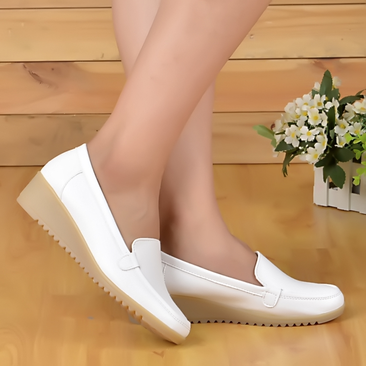 护士鞋白色坡跟牛筋底舒适透气 防臭防滑小白鞋工作鞋单鞋女款