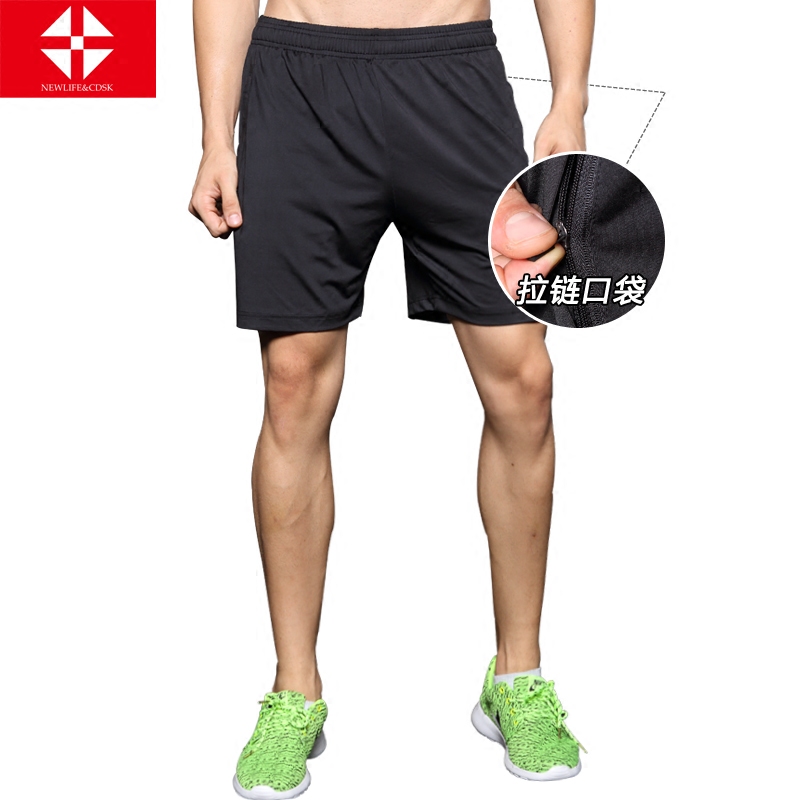 夏季运动短裤男跑步训练透气速干大码弹力拉链口袋三分跑步短裤