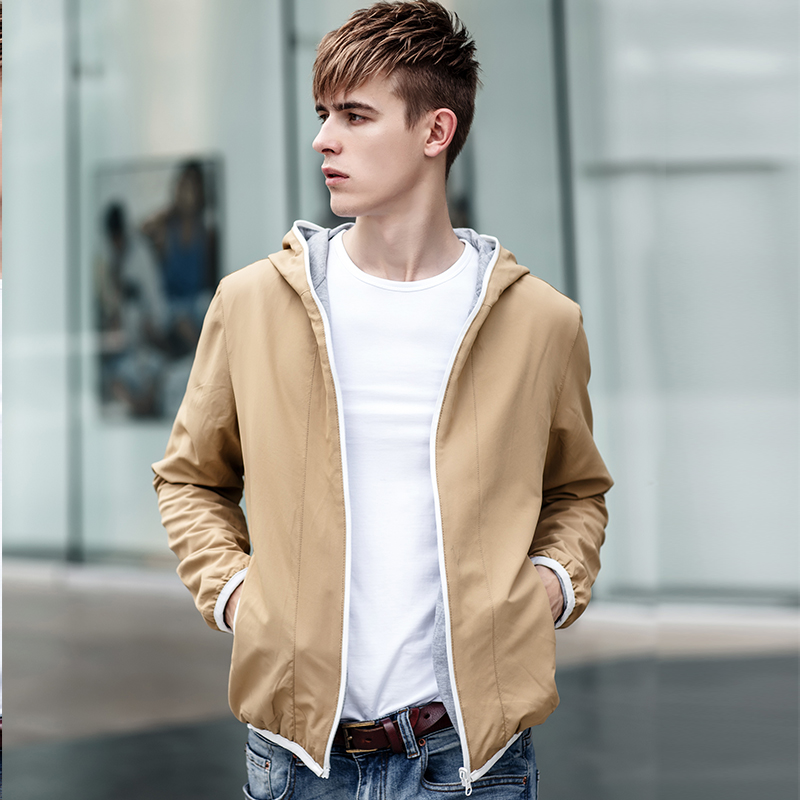 2015秋季青少年男韩版外套双面穿开衫连帽卫衣