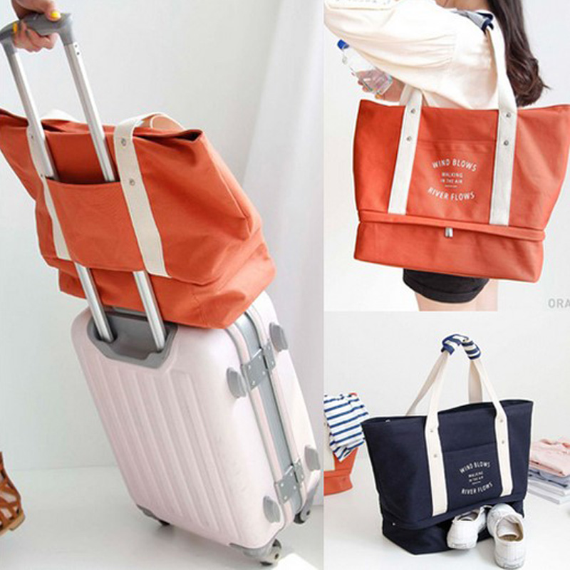 出差旅行折叠收纳袋韩国便携购物袋单肩手提帆布包可套拉杆行李箱