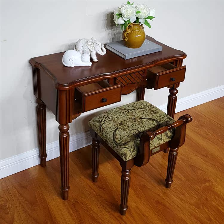 百合玫瑰家具美式乡村实木小户型小书桌写字台桌有80厘米90厘米