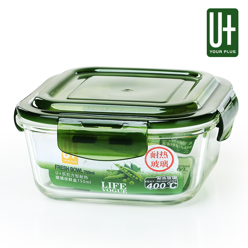 悠佳韩元素微波炉玻璃饭盒 便当盒玻璃碗耐热玻璃保鲜盒 750ML