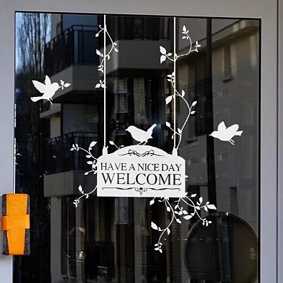 欢迎光临小鸟路牌welcome 客厅卧室玄关房门贴 玻璃贴墙贴纸