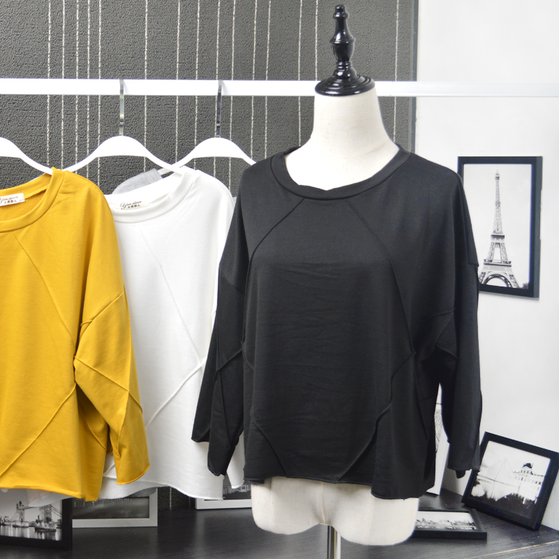 2015韩版秋装新款纯色宽松显瘦七分袖女t恤蝙蝠袖上衣大码打底衫