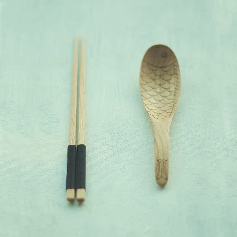栗木雕刻渔勺手工缠线筷子 木制餐具套装 中餐好搭档双手随心自如