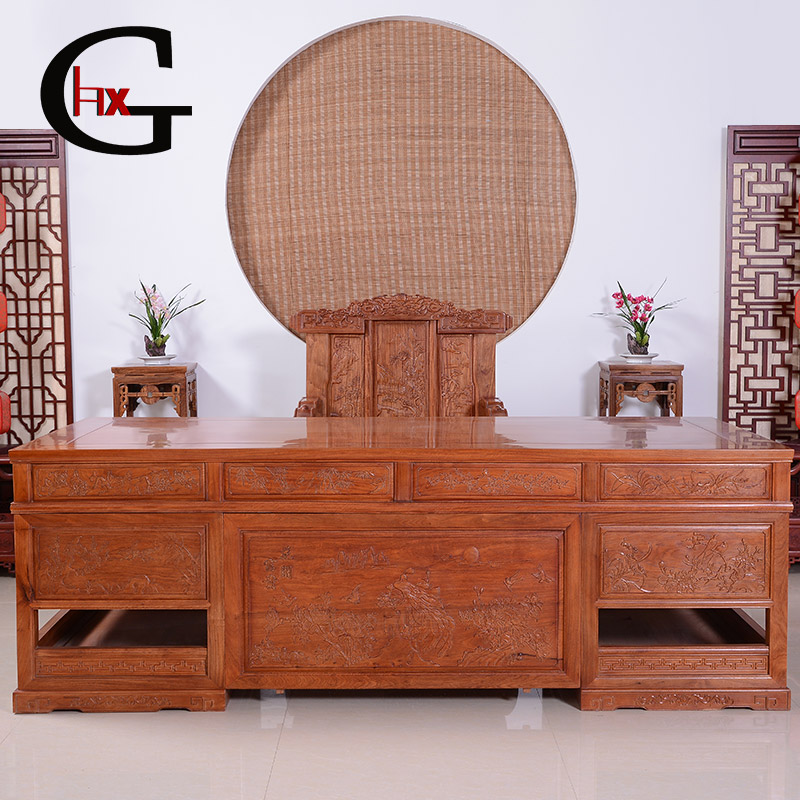 hxg缅甸花梨3米办公桌 中式古典红木老板台家具办公桌实木写字台