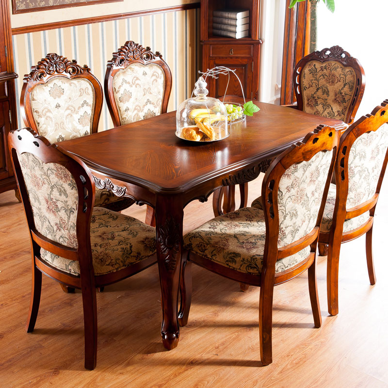 赛维纳美式餐桌 实木餐桌椅组合美式 仿古高档家具 欧式饭桌特价