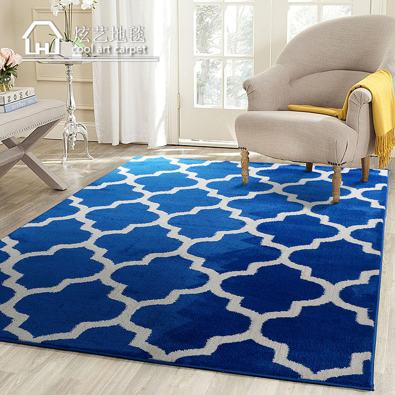 炫艺 宜家蓝色的地毯茶几客厅长方形卧室床边毯拍照宜家北欧新品