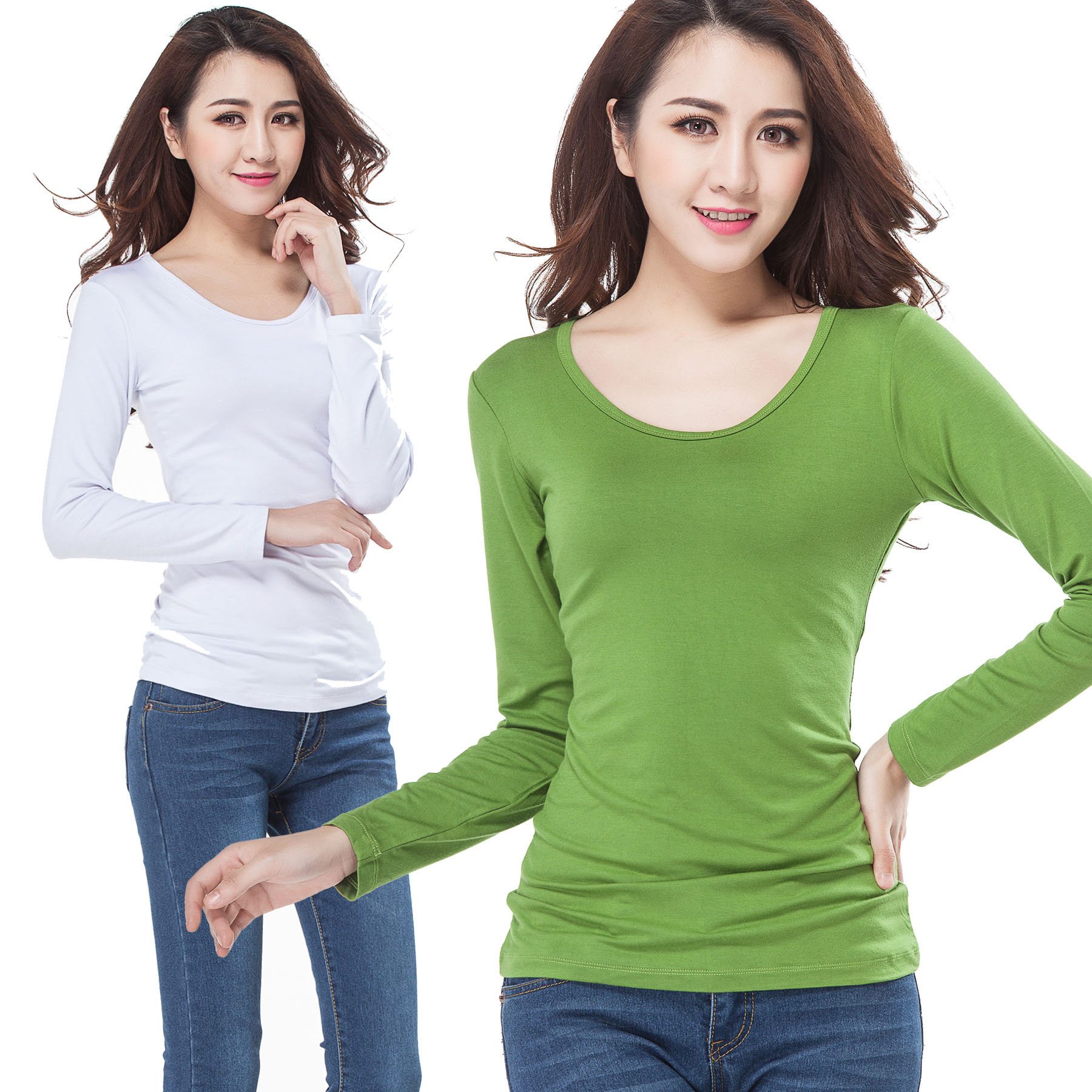 2014韩版秋装新款白色黑色大码修身长袖t恤女 纯棉圆领上衣打底衫