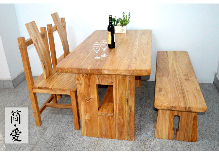 老榆木餐桌 实木餐桌 现代简约 餐桌椅组合 长方形餐桌 饭桌特价