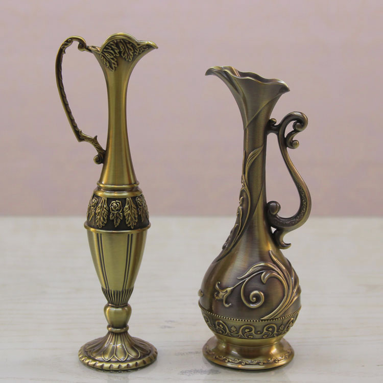 古铜色花瓶创意合金装饰工艺摆设品欧式中式复古创意花瓶花插摆件
