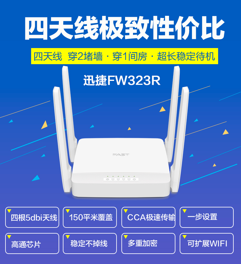 FAST迅捷网络 四天线300M无线路由器FW323R 穿墙王wifi放大器包邮