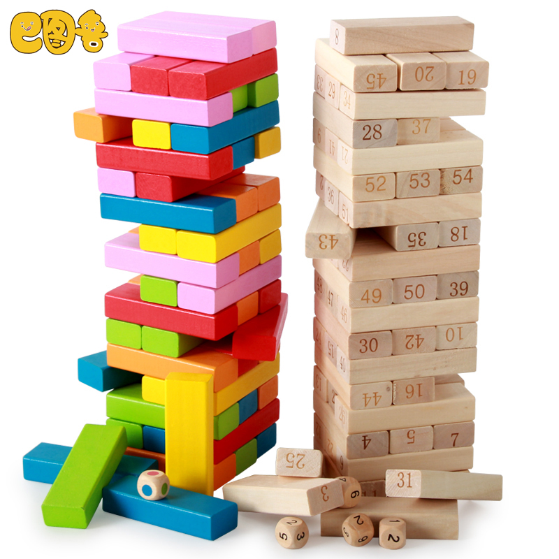 巴图鲁52粒叠叠乐数字叠叠高层层叠积木儿童益智玩具成人桌面游戏